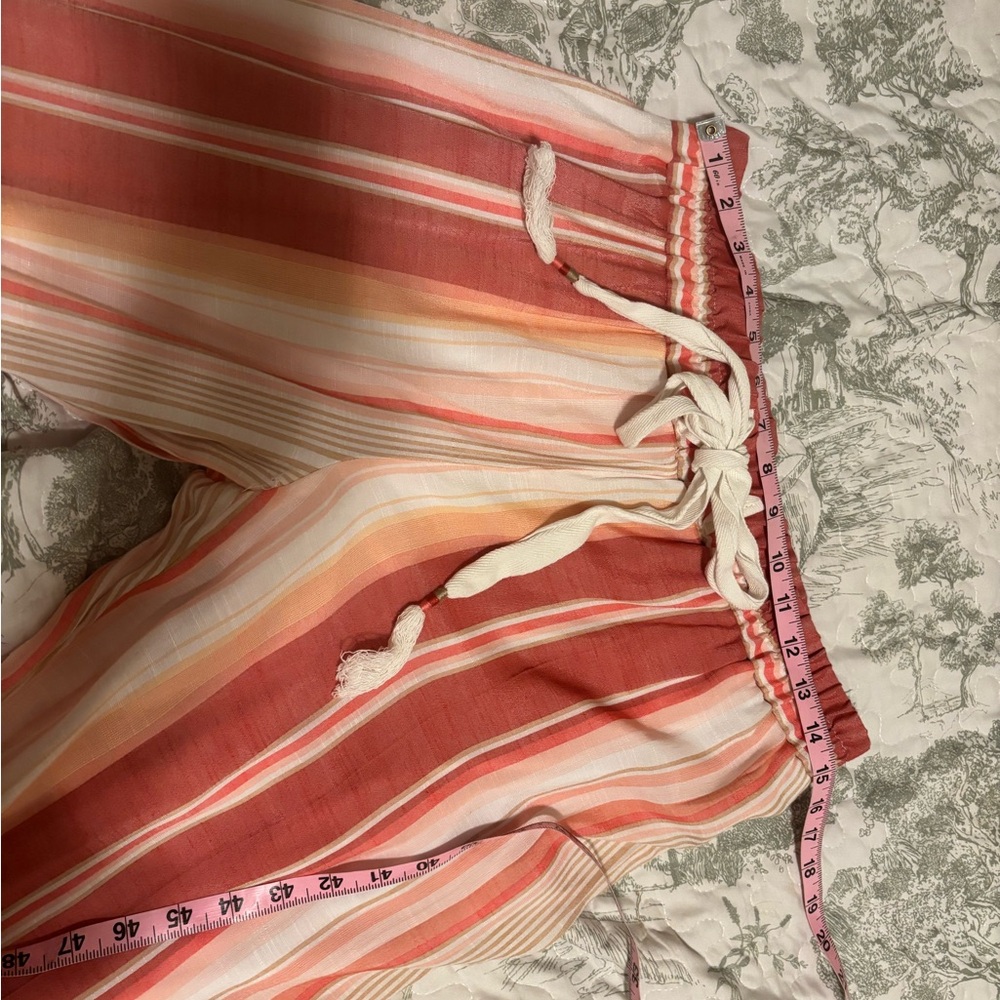 New Directions sz Medium coral pink white Palazzo pants wide leg elastic waist - Picture 7 of 11
